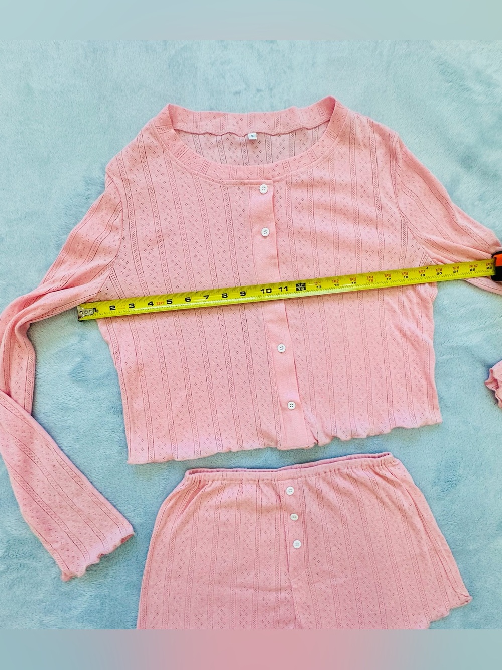 Women's Pink Ribbed Button-Front Sleep Set - Picture 5 of 7